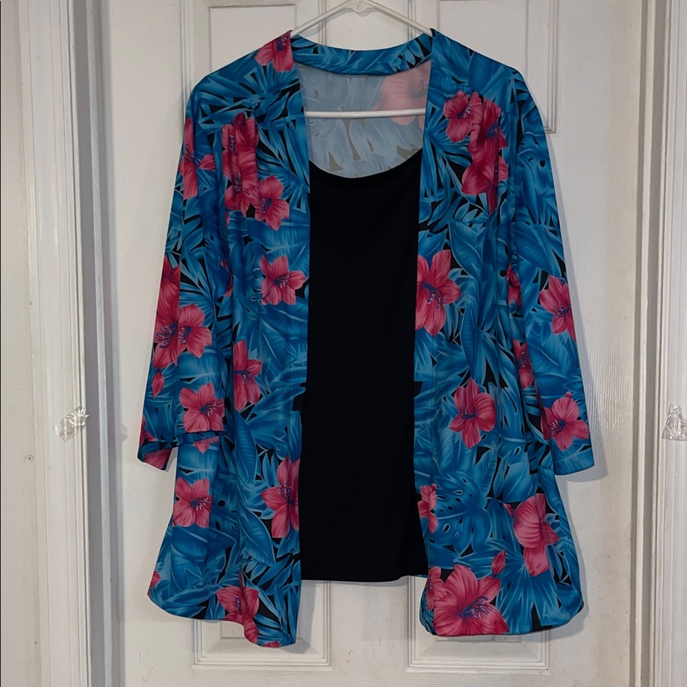 Floral Blue and Pink Kimono Cardigan